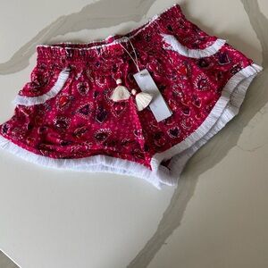 Poupette St. Barth Girls' Hot Pink Bandana Tassel Fringe Shorts